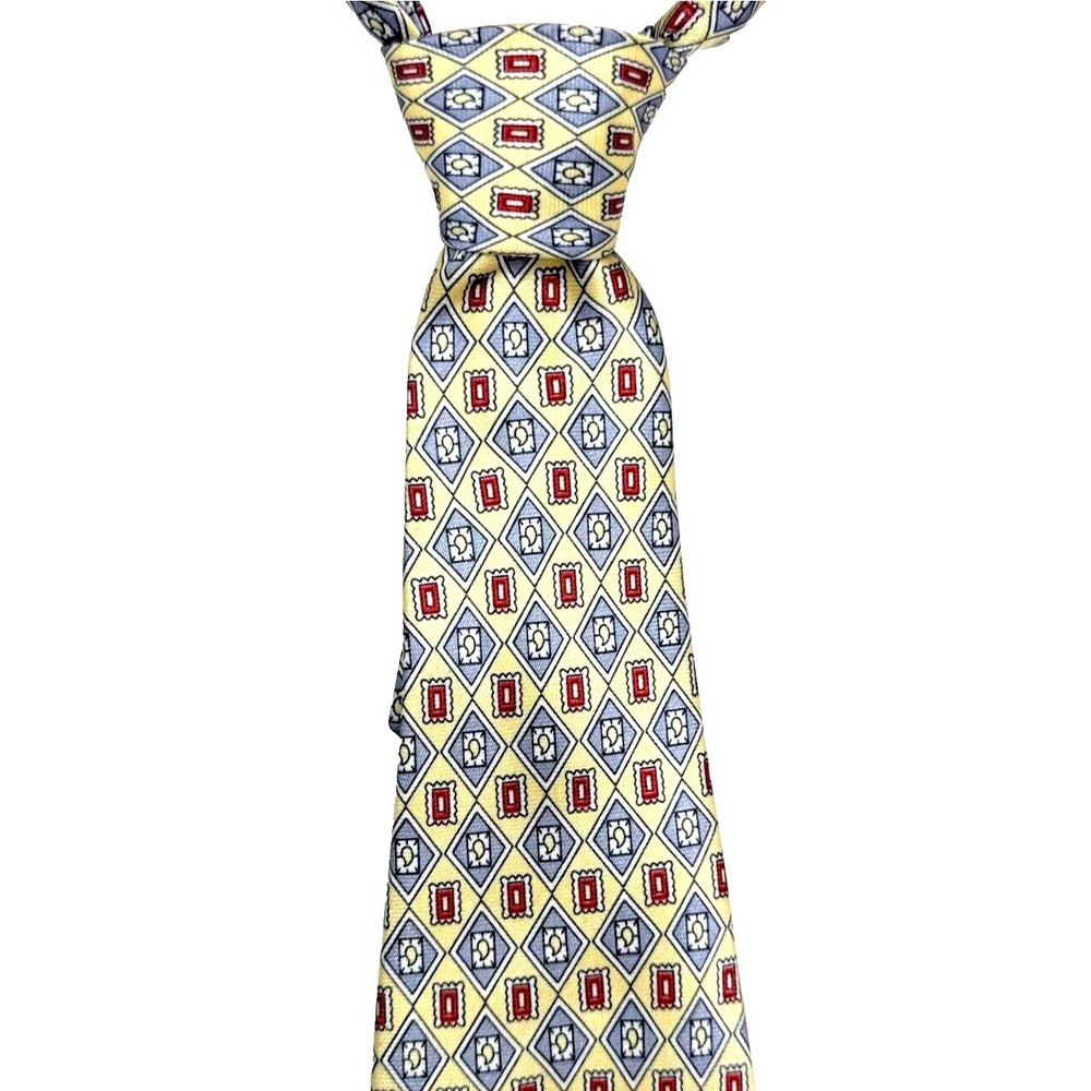 Rocket 100%  Silk Tie Necktie Made In Italy Yellow Red Blue Geometric Luxury